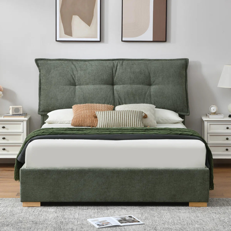 Braya Upholstered Platform Storage Bed With Removable Pillow-Style Headboard, 2 Large Wooden Drawers, Dusty Sage, Full