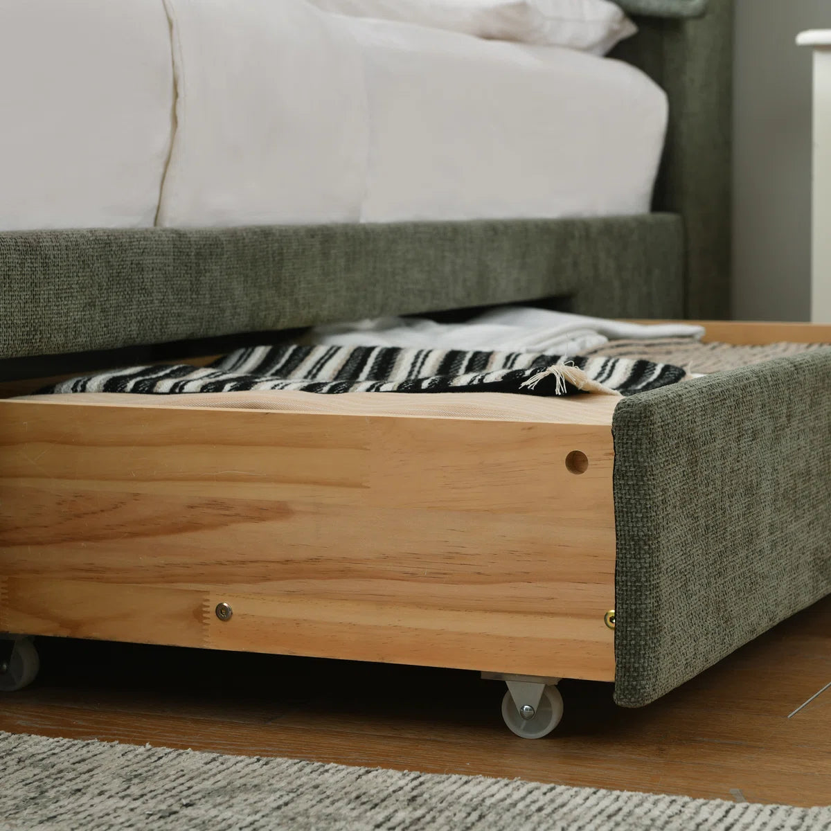 Braya Upholstered Platform Storage Bed With Removable Pillow-Style Headboard, 2 Large Wooden Drawers, Dusty Sage, Full, image 9