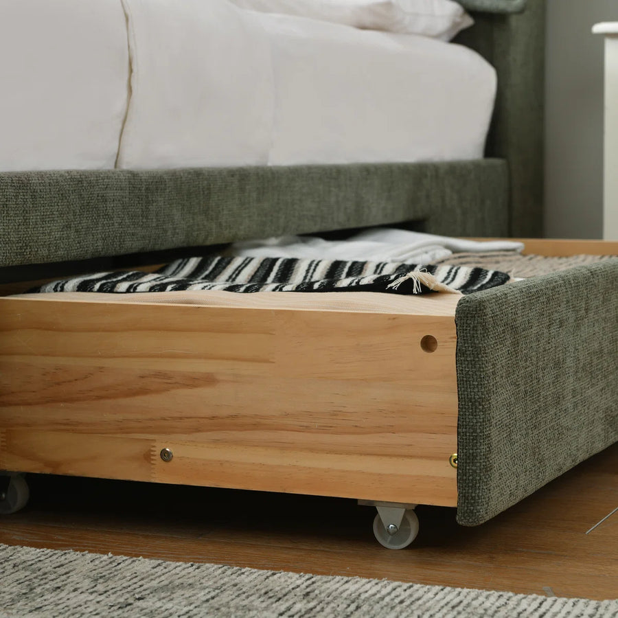Braya Upholstered Platform Storage Bed With Removable Pillow-Style Headboard, 2 Large Wooden Drawers, Dusty Sage, Full, image 9