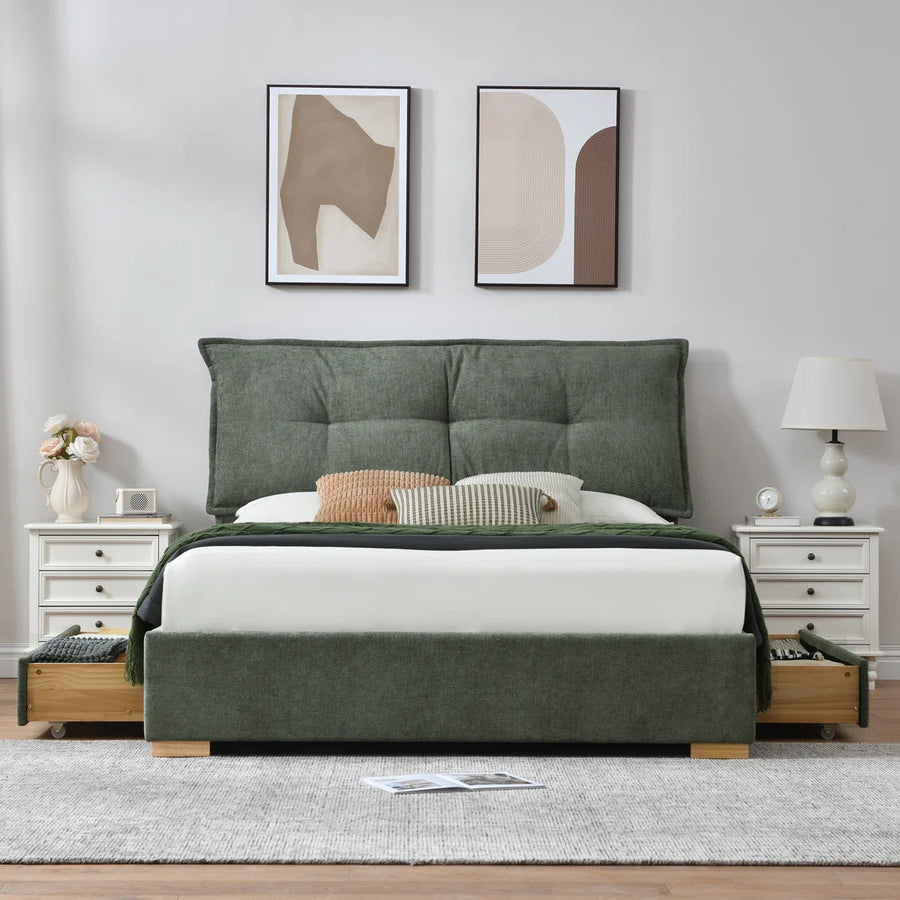 Braya Upholstered Platform Storage Bed With Removable Pillow-Style Headboard, 2 Large Wooden Drawers, Dusty Sage, Full, image 12