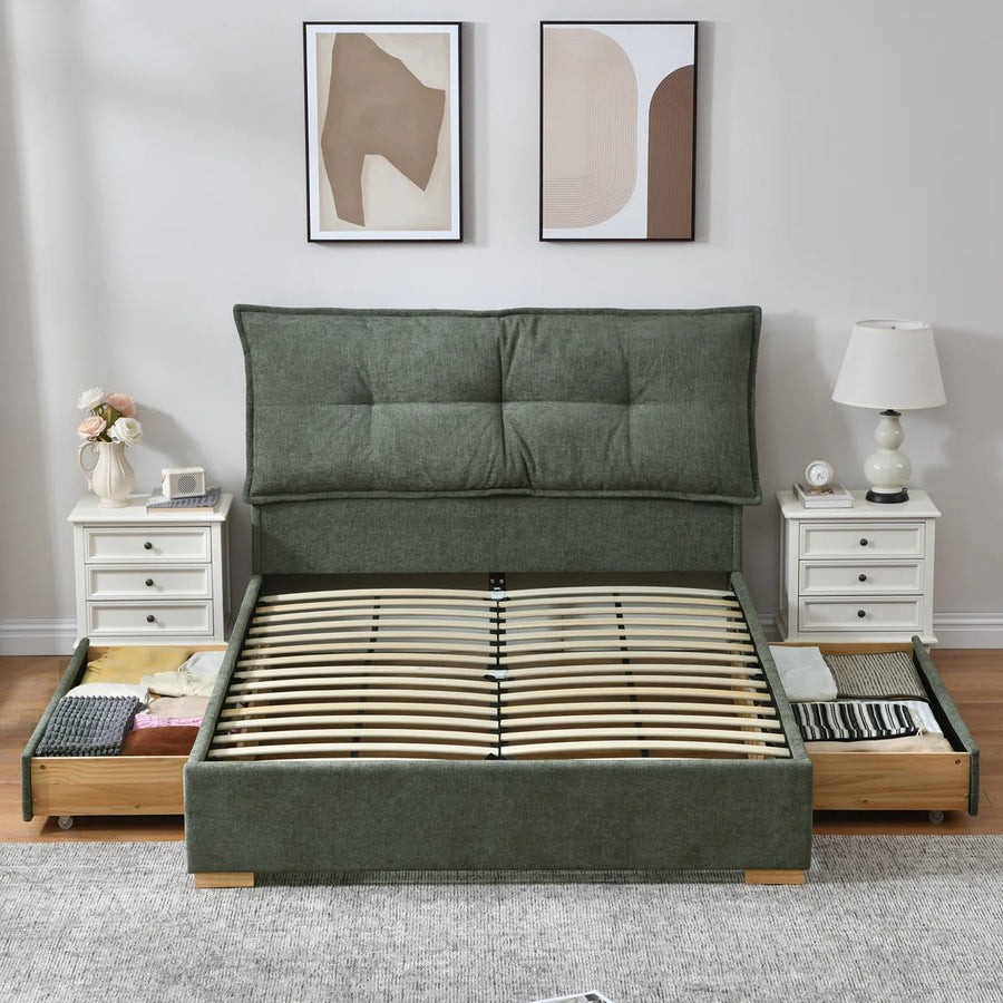 Braya Upholstered Platform Storage Bed With Removable Pillow-Style Headboard, 2 Large Wooden Drawers, Dusty Sage, Full, image 15