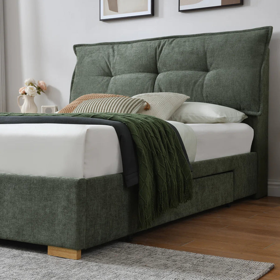Braya Upholstered Platform Storage Bed With Removable Pillow-Style Headboard, 2 Large Wooden Drawers, Dusty Sage, Full, image 16