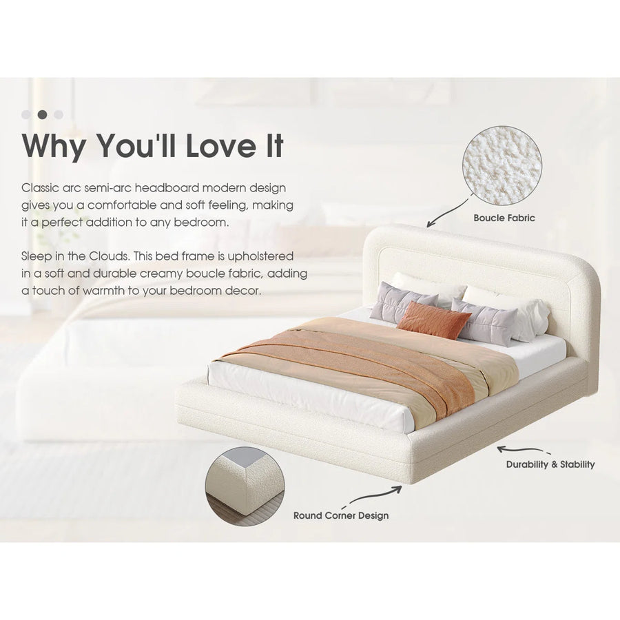 Upholstered Cloud Bed Frame with Anti-Collision Soft Rounded Corners, Sponge-Filled Boucle Bed Frame, image 3