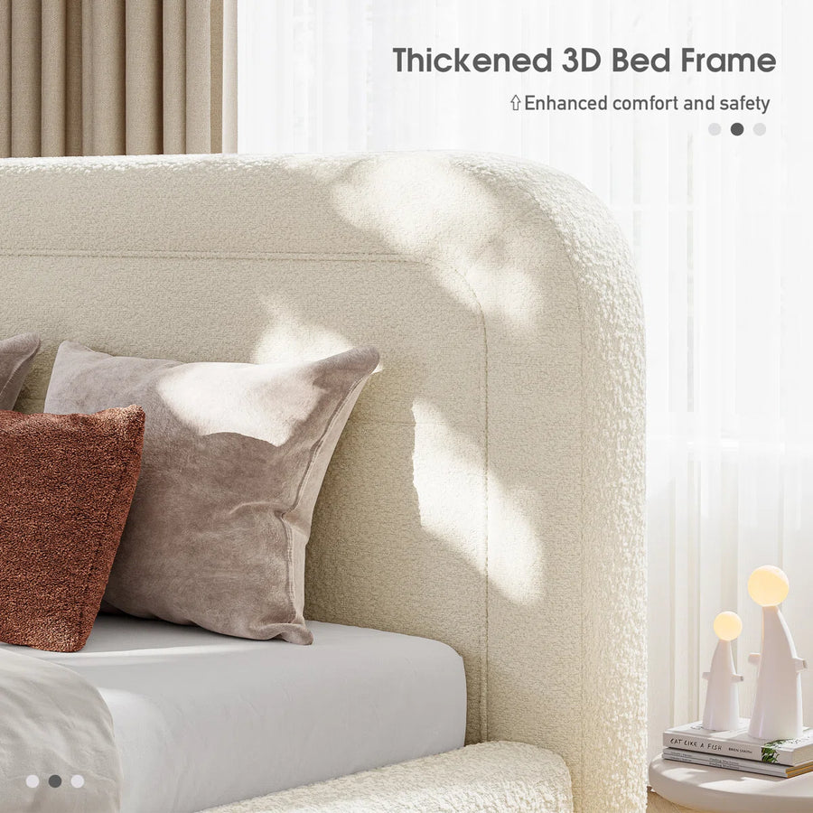 Upholstered Cloud Bed Frame with Anti-Collision Soft Rounded Corners, Sponge-Filled Boucle Bed Frame, image 8