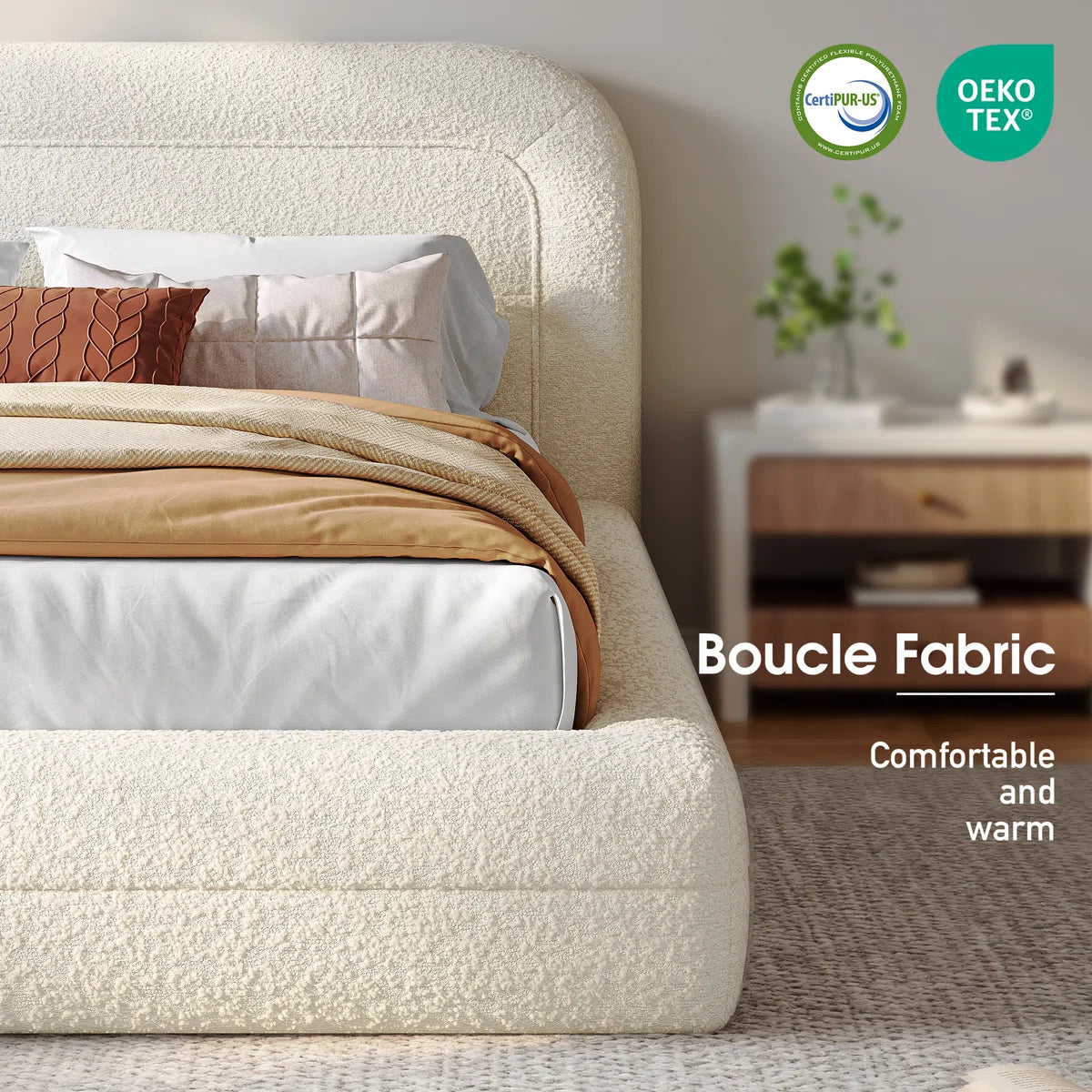Upholstered Cloud Bed Frame with Anti-Collision Soft Rounded Corners, Sponge-Filled Boucle Bed Frame, image 10