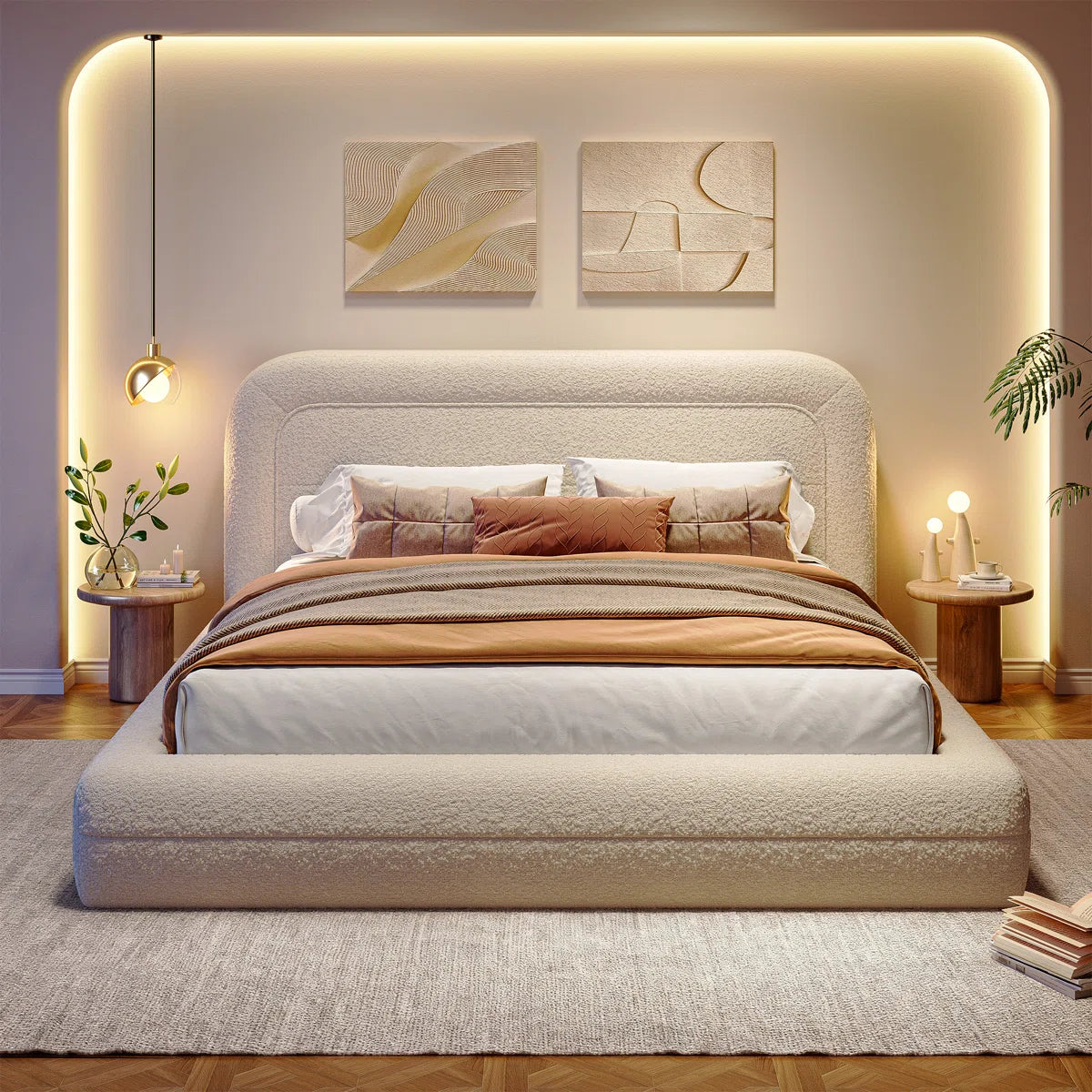 Upholstered Cloud Bed Frame with Anti-Collision Soft Rounded Corners, Sponge-Filled Boucle Bed Frame, image 11