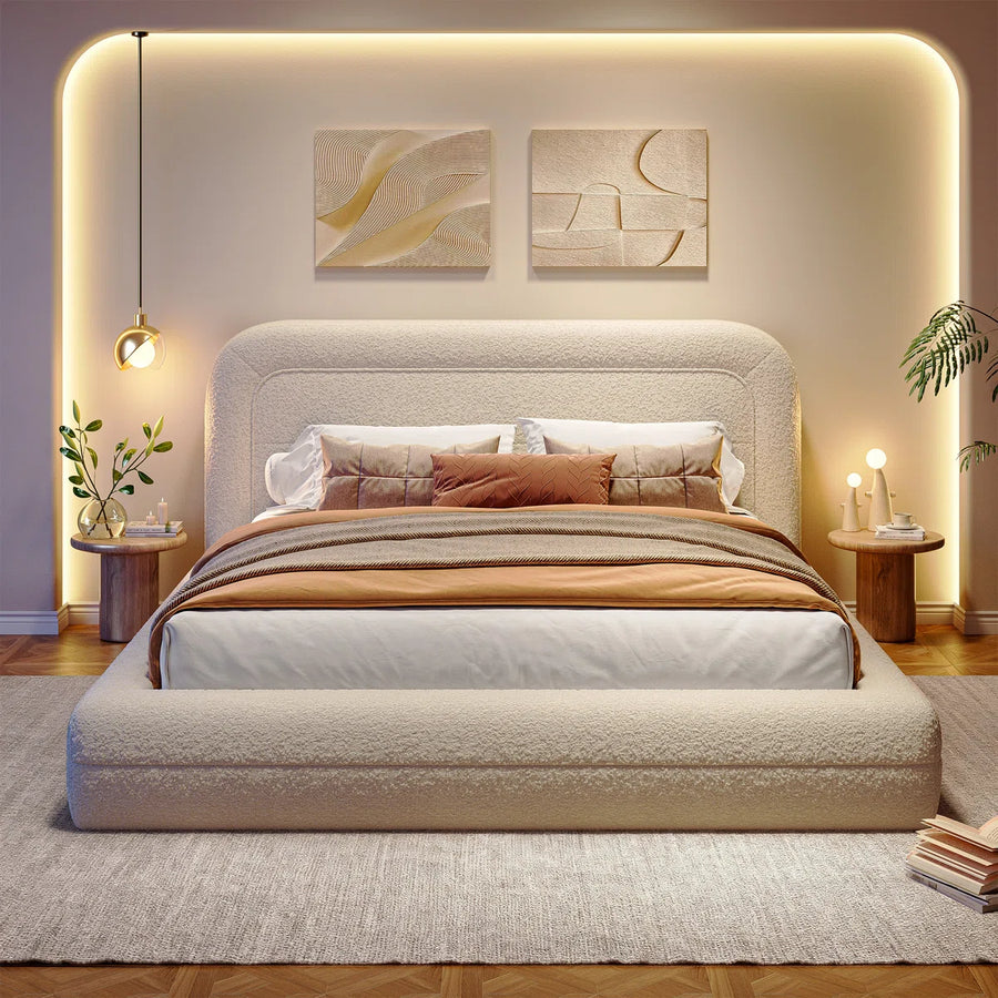 Upholstered Cloud Bed Frame with Anti-Collision Soft Rounded Corners, Sponge-Filled Boucle Bed Frame, image 11