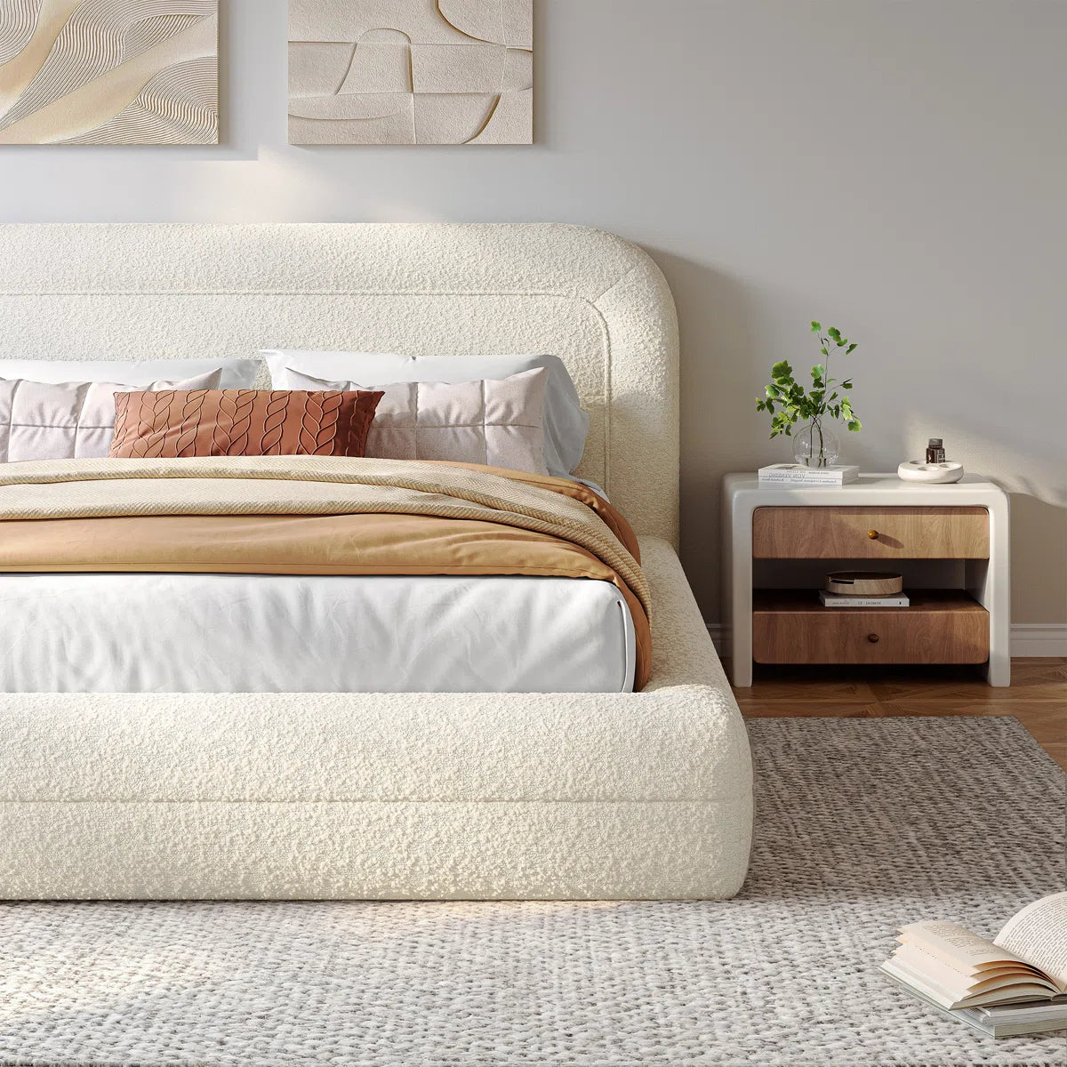 Upholstered Cloud Bed Frame with Anti-Collision Soft Rounded Corners, Sponge-Filled Boucle Bed Frame, image 12