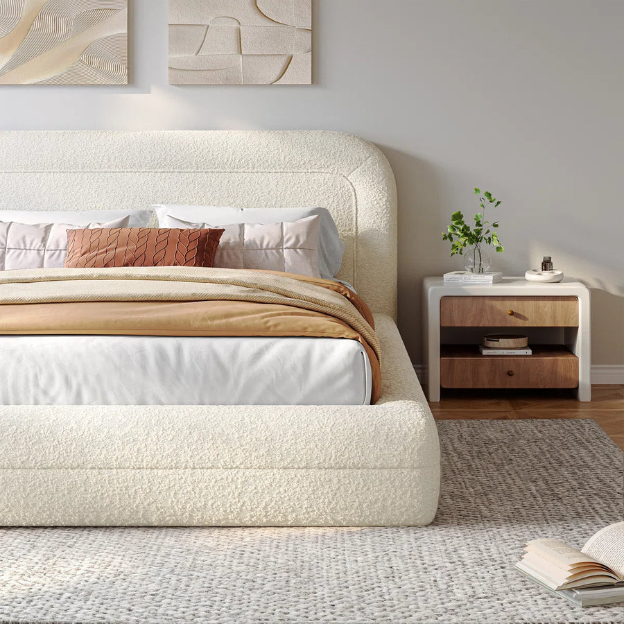 Upholstered Cloud Bed Frame with Anti-Collision Soft Rounded Corners, Sponge-Filled Boucle Bed Frame, image 12
