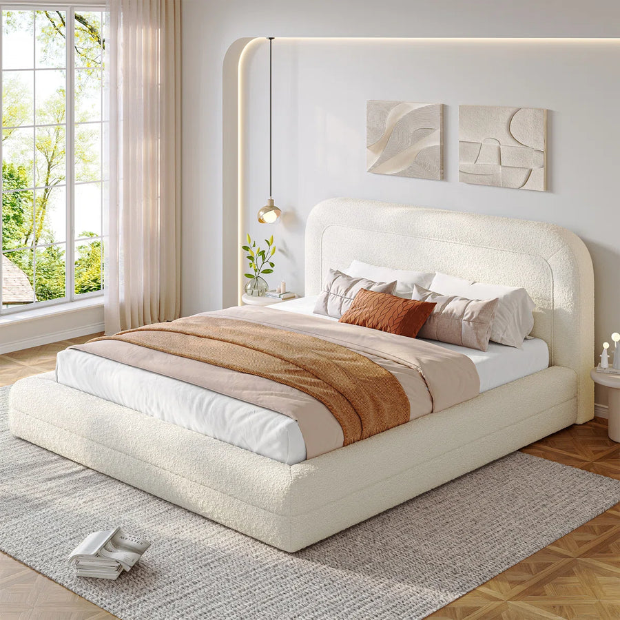 Upholstered Cloud Bed Frame with Anti-Collision Soft Rounded Corners, Sponge-Filled Boucle Bed Frame, image 2