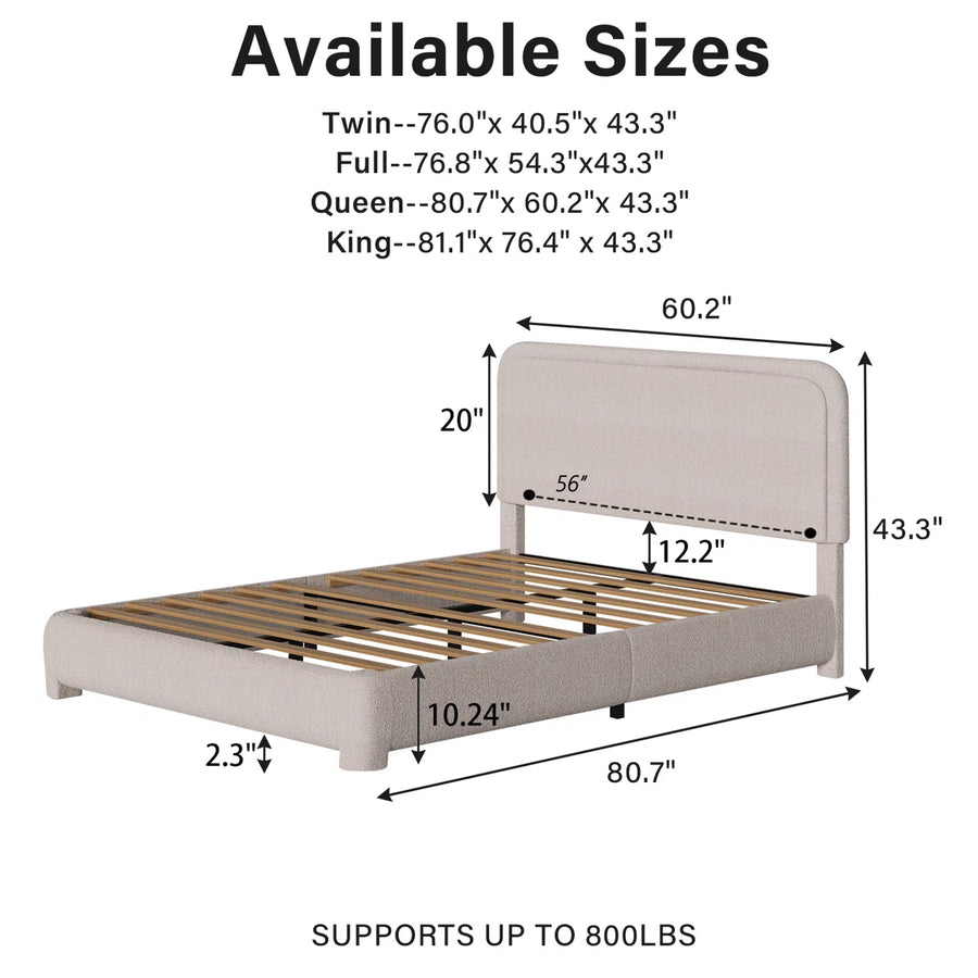 Bensu Boucle Upholstered Platform Bed, image 3