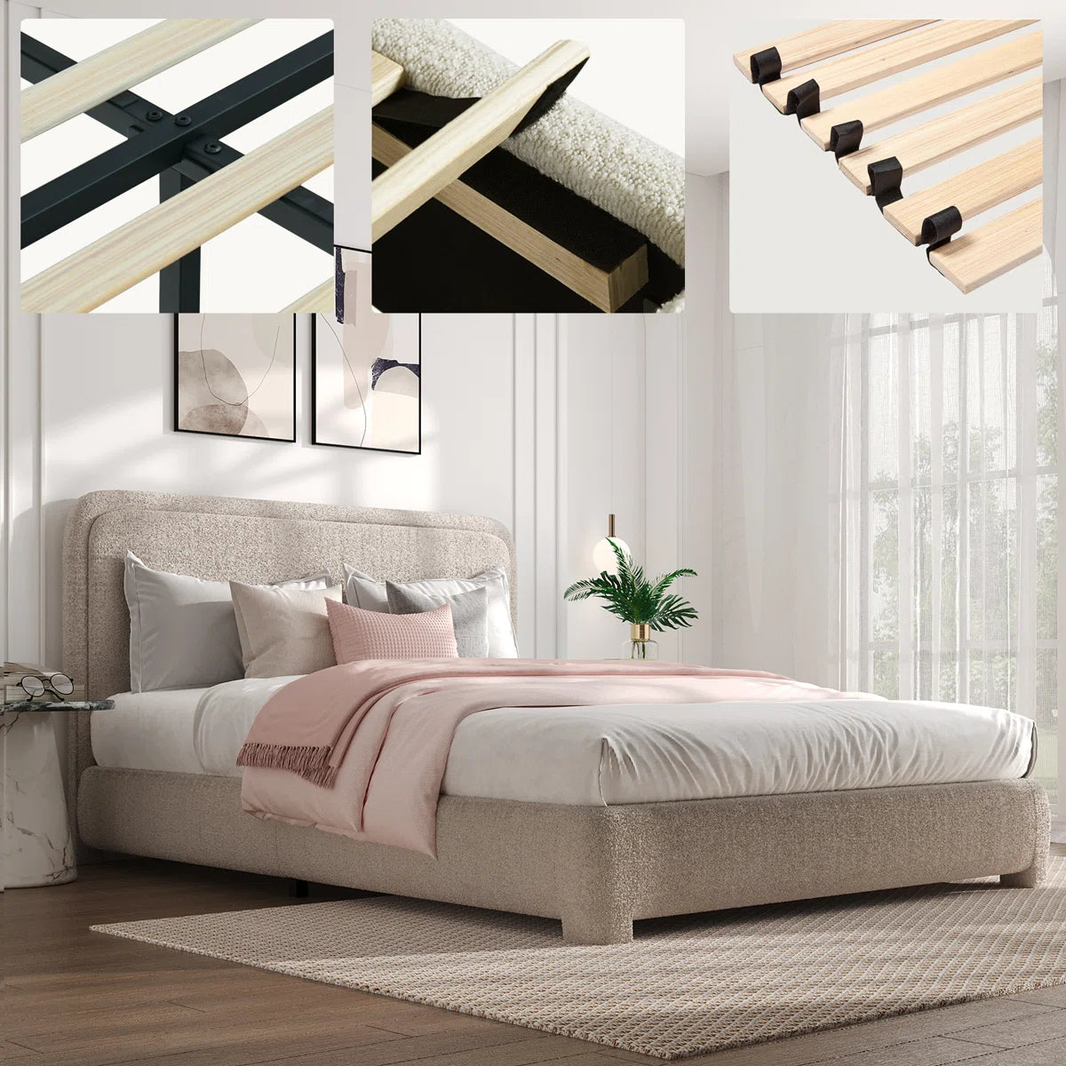 Bensu Boucle Upholstered Platform Bed, image 5