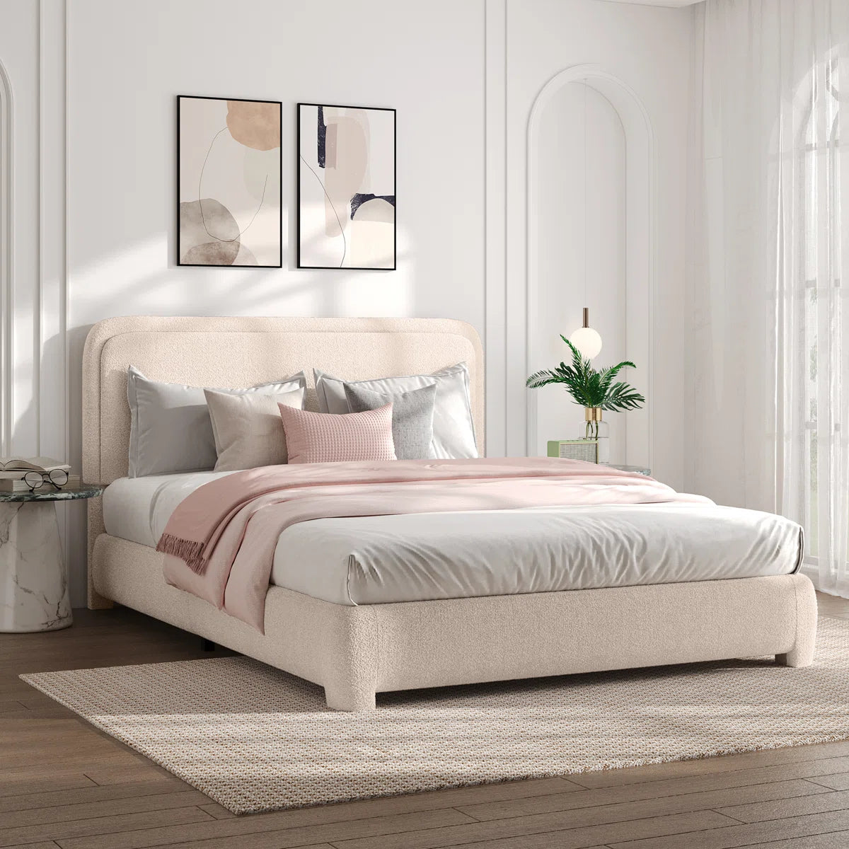 Bensu Boucle Upholstered Platform Bed, image 2