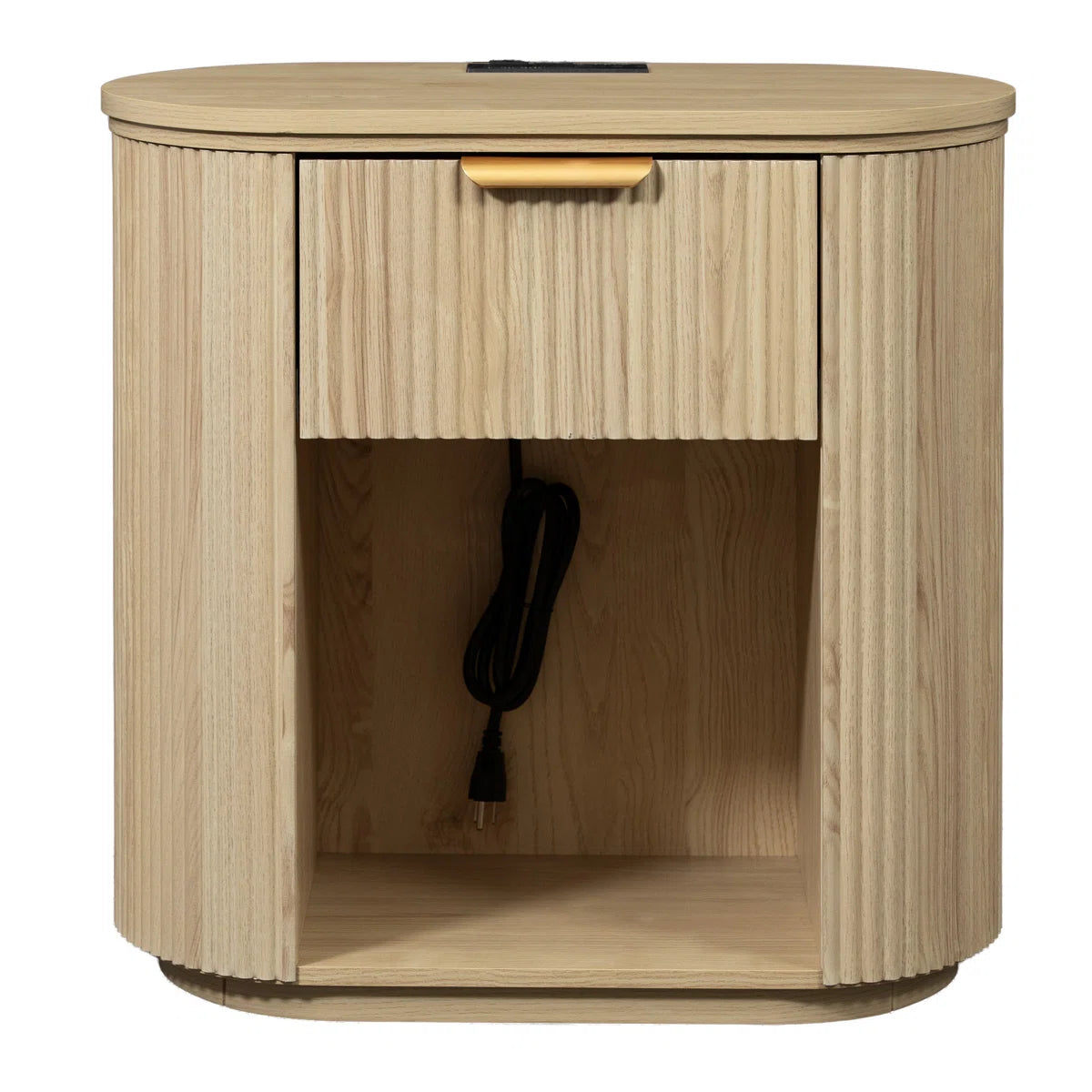 Reeded Nightstand With 1 Drawer, Open Shelf Storage Built-in Outlets USB Type-C Charging Station, image 7