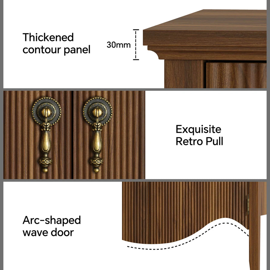 Avenall Nightstand With Charging Station, Vintage Bedside Table With 3 Fluted Drawers And Open Shelf, Rustic End Table With Power Outlet And Usb Ports For Bedroom, Walnut, image 3