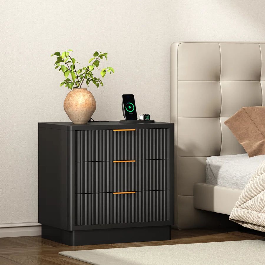 23.6" W 3-Drawer Nightstand with Charging Station