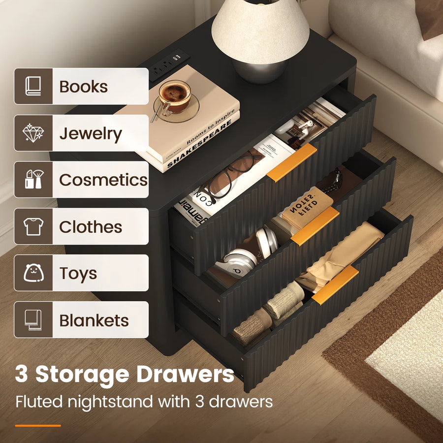 23.6" W 3-Drawer Nightstand with Charging Station, image 5