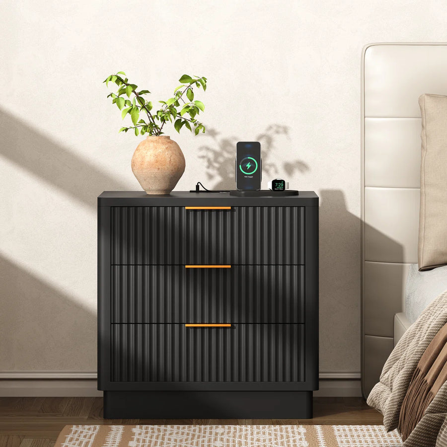 23.6" W 3-Drawer Nightstand with Charging Station, image 2