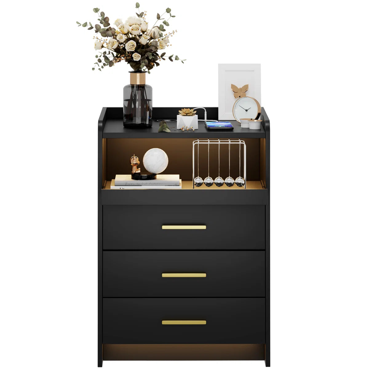 Eaden 3 Drawer Nightstand With Light, image 4