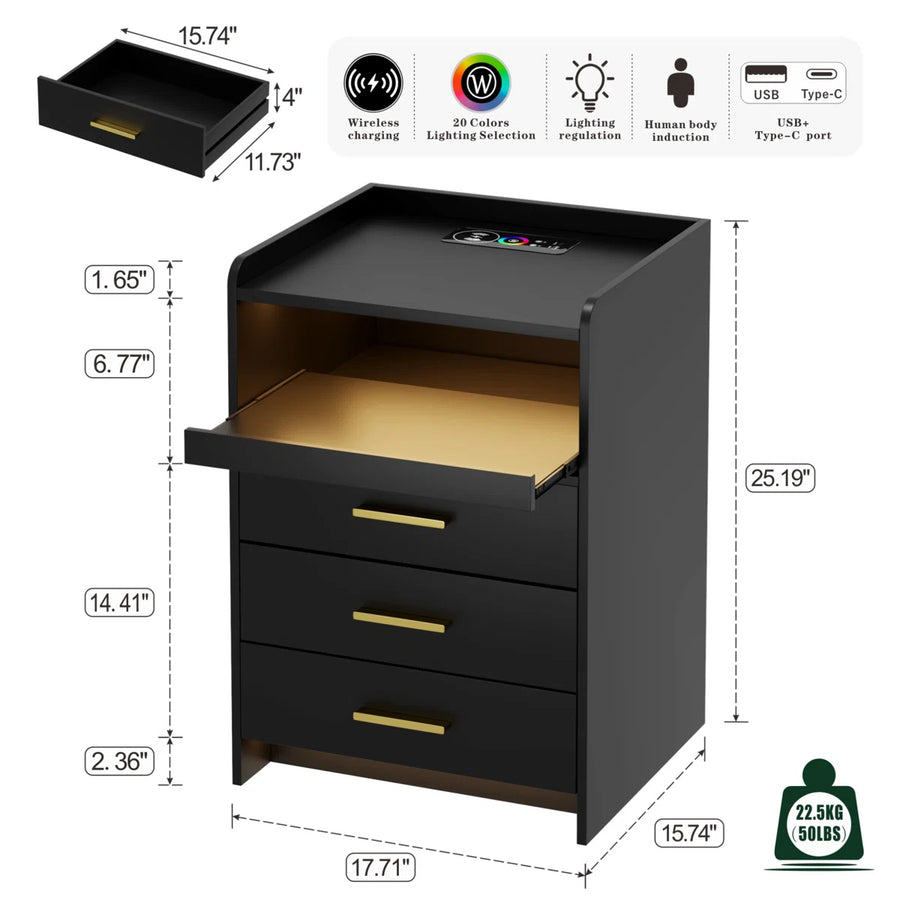 Eaden 3 Drawer Nightstand With Light, image 6