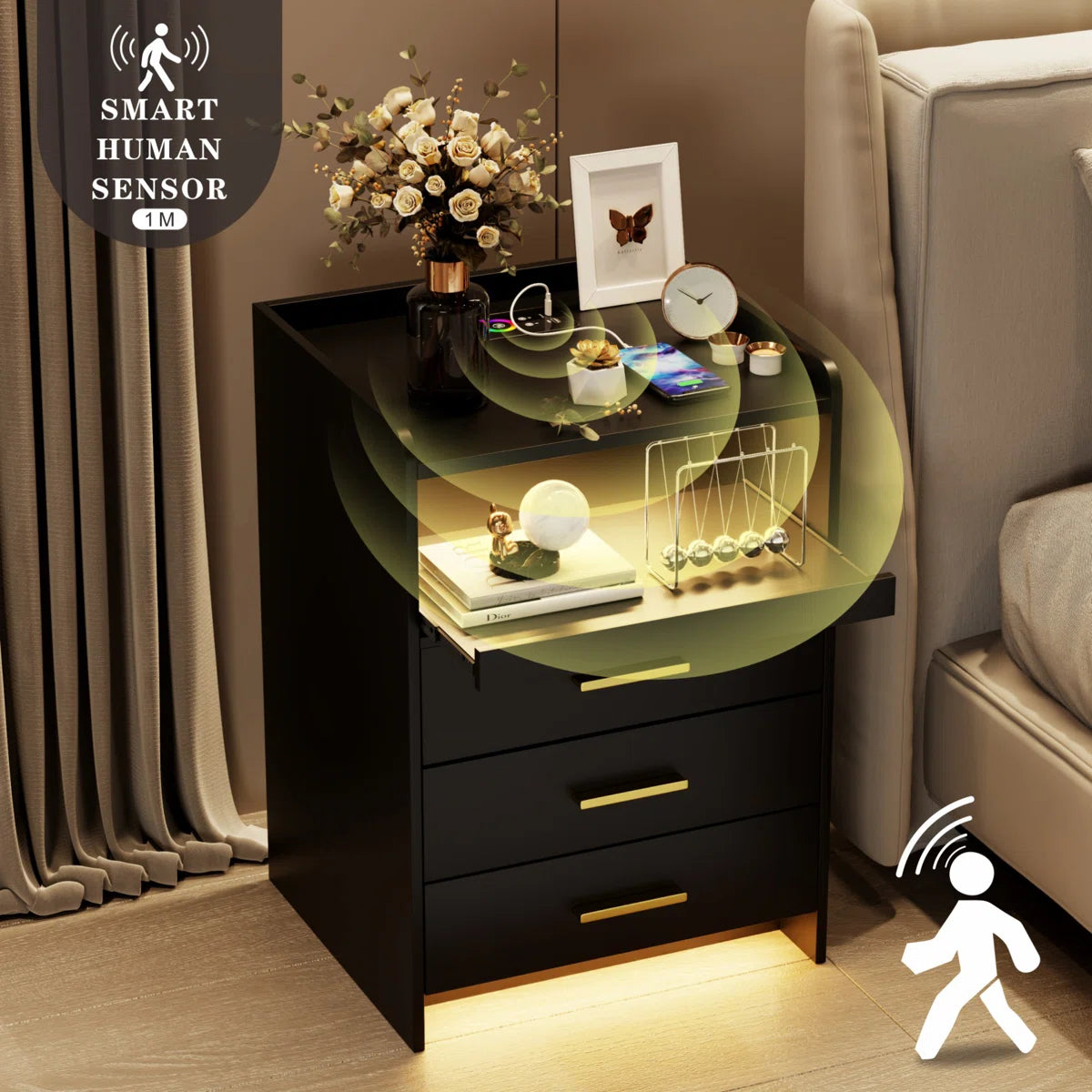 Eaden 3 Drawer Nightstand With Light, image 12