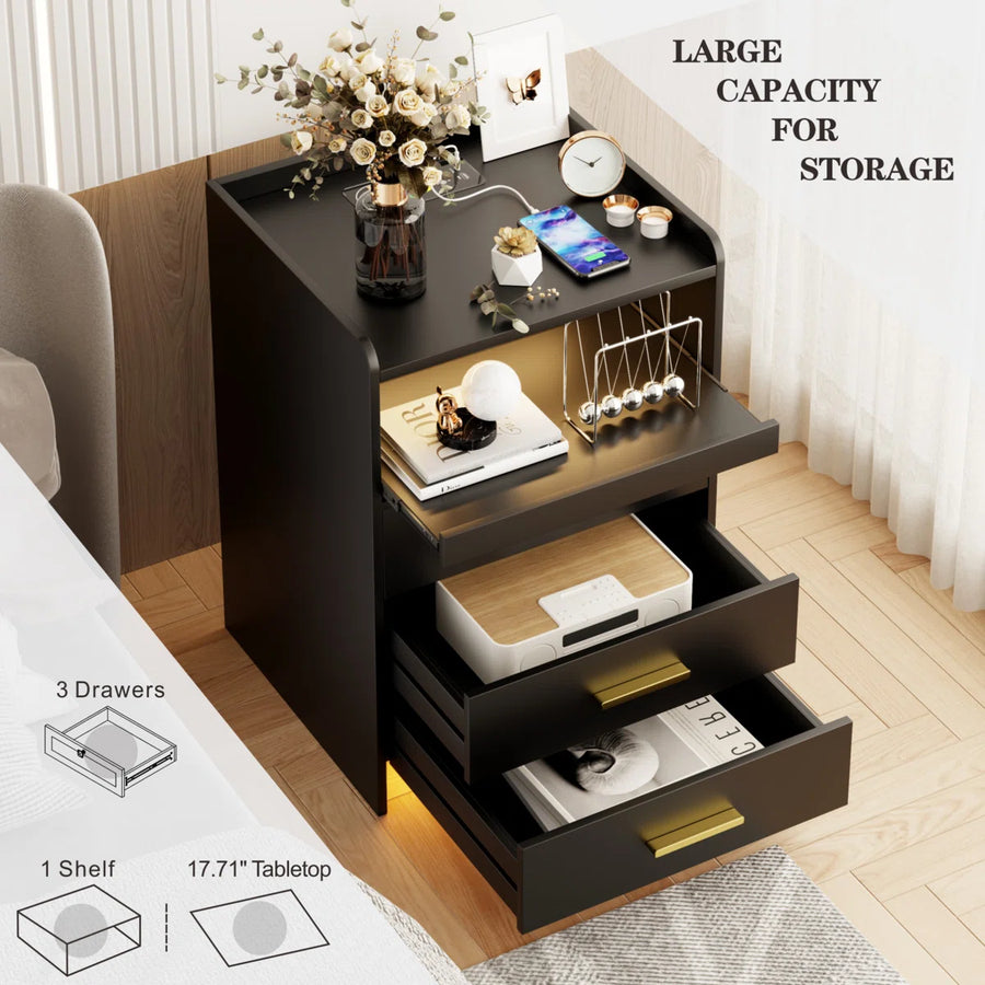 Eaden 3 Drawer Nightstand With Light, image 14