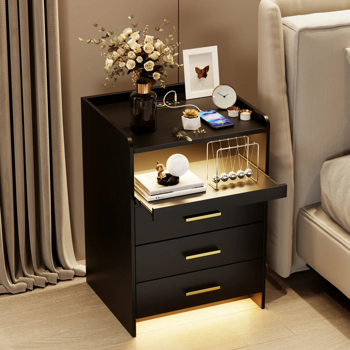 Eaden 3 Drawer Nightstand With Light, image 15