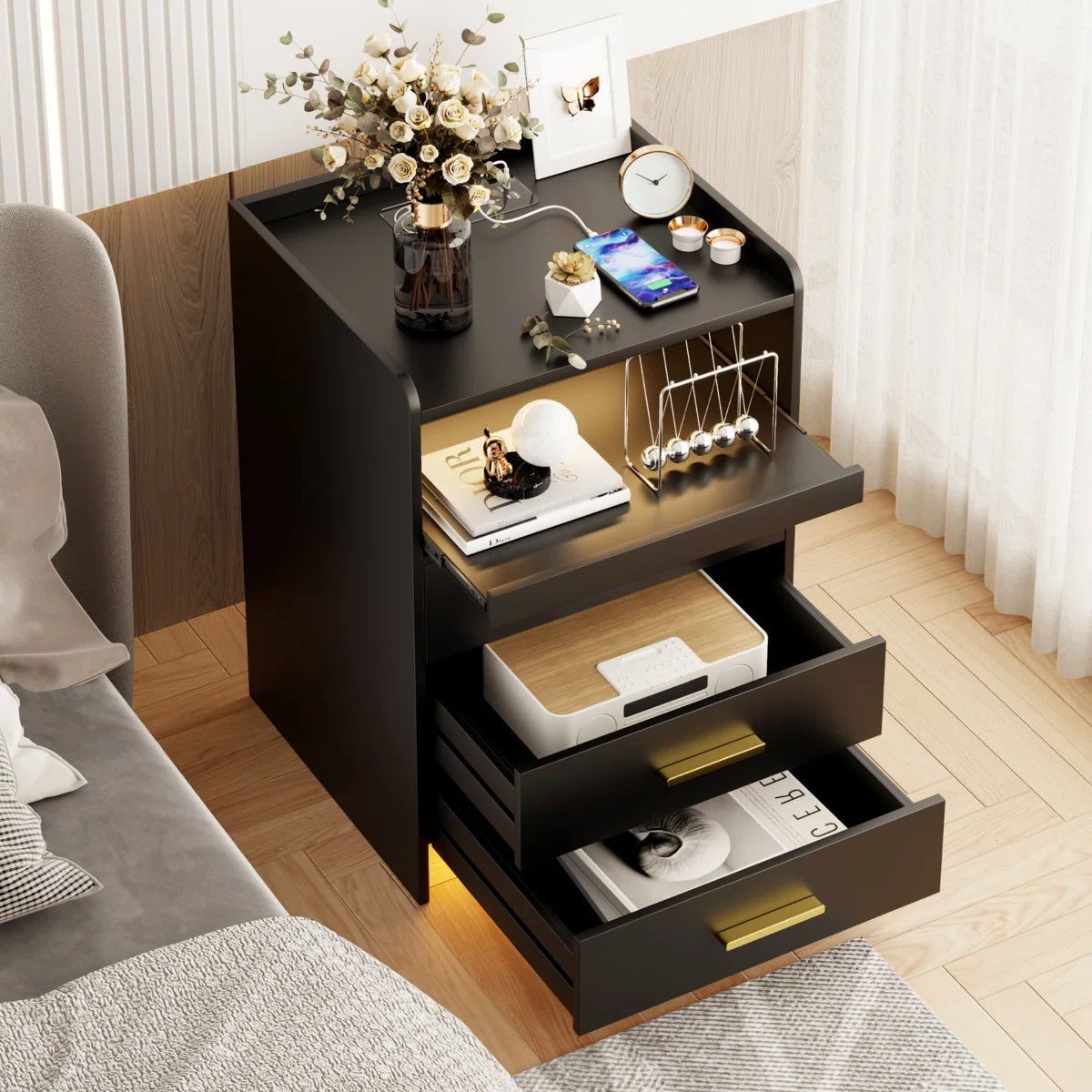 Eaden 3 Drawer Nightstand With Light, image 16