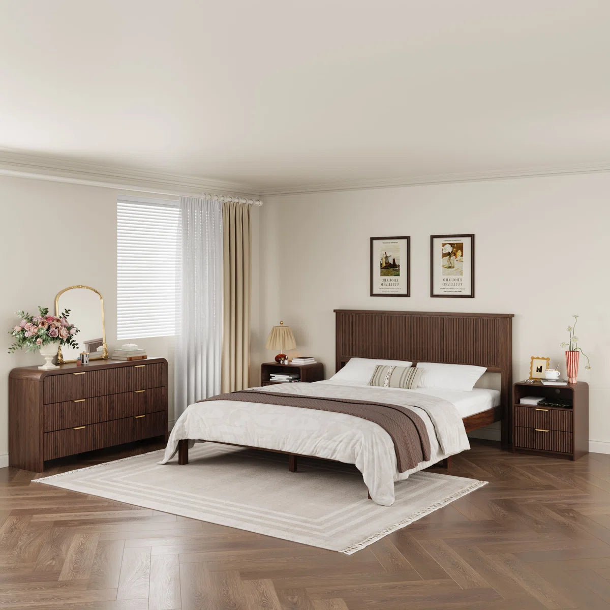 Avalie Fluted Nightstand Set Of 2, Scalloped Edges, Bedside Table with Cable Management & Built-in Outlet, image 2