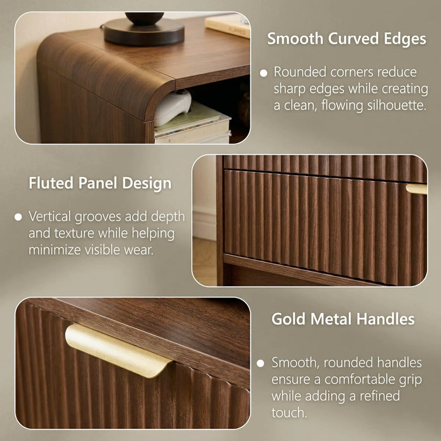 Avalie Fluted Nightstand Set Of 2, Scalloped Edges, Bedside Table with Cable Management & Built-in Outlet, image 4