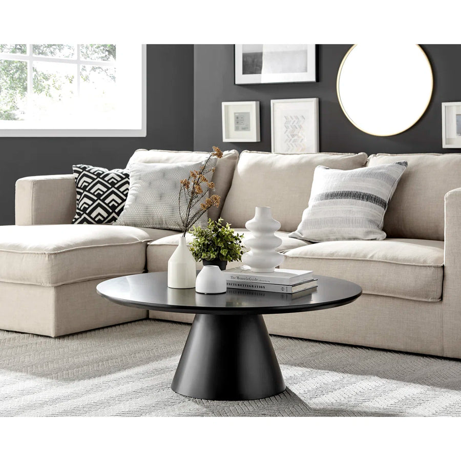 Nivara Modern Round Pedestal Coffee Table – Matte Black