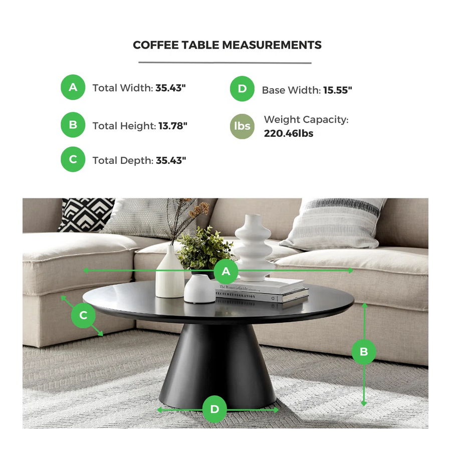 Nivara Modern Round Pedestal Coffee Table – Matte Black, image 5