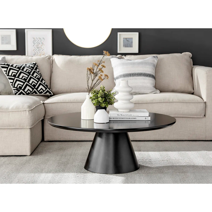 Nivara Modern Round Pedestal Coffee Table – Matte Black, image 2