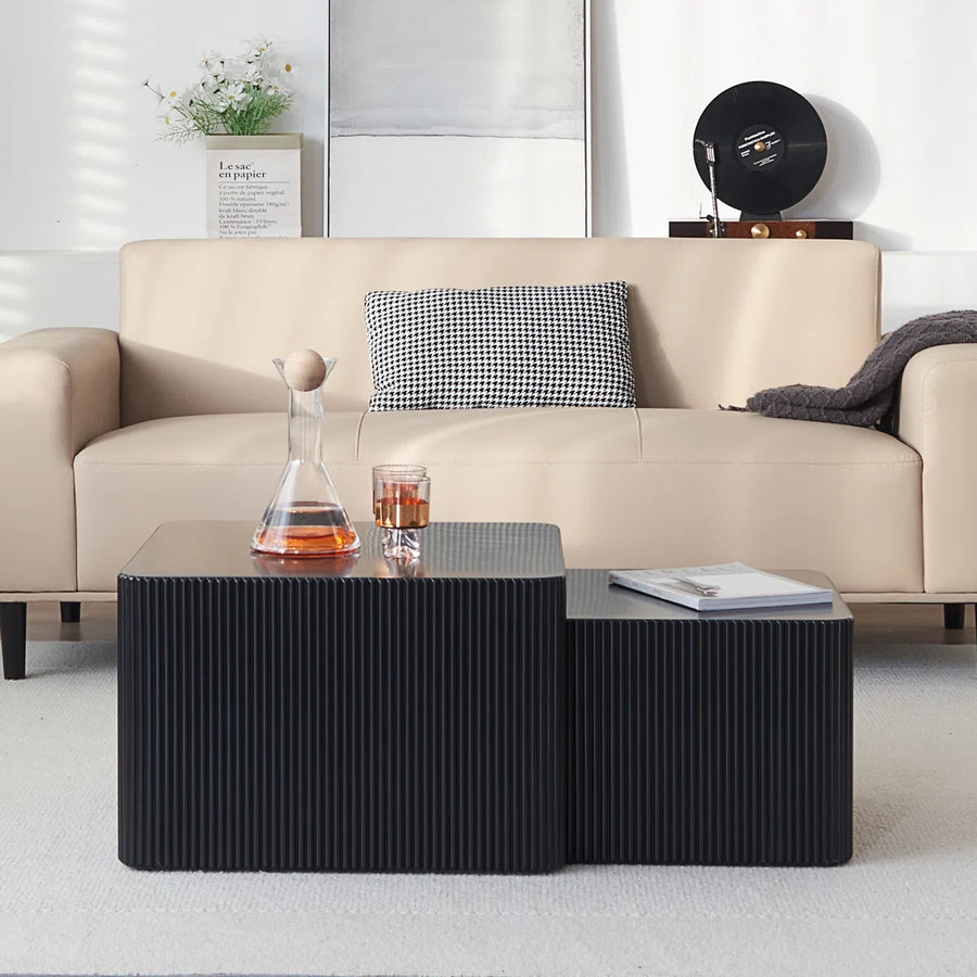 Veyla Modern Fluted Nesting Coffee Table Set of 2 – Black