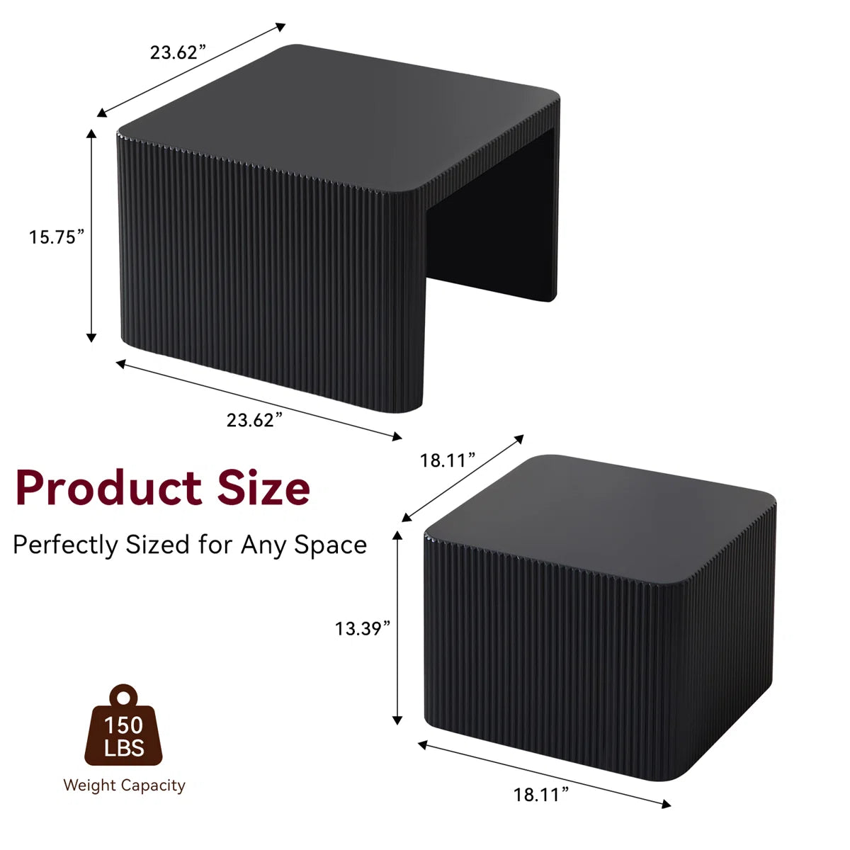 Veyla Modern Fluted Nesting Coffee Table Set of 2 – Black, image 3