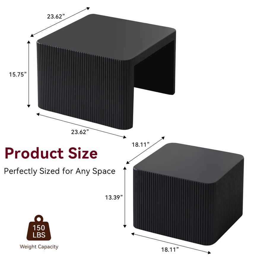 Veyla Modern Fluted Nesting Coffee Table Set of 2 – Black, image 3