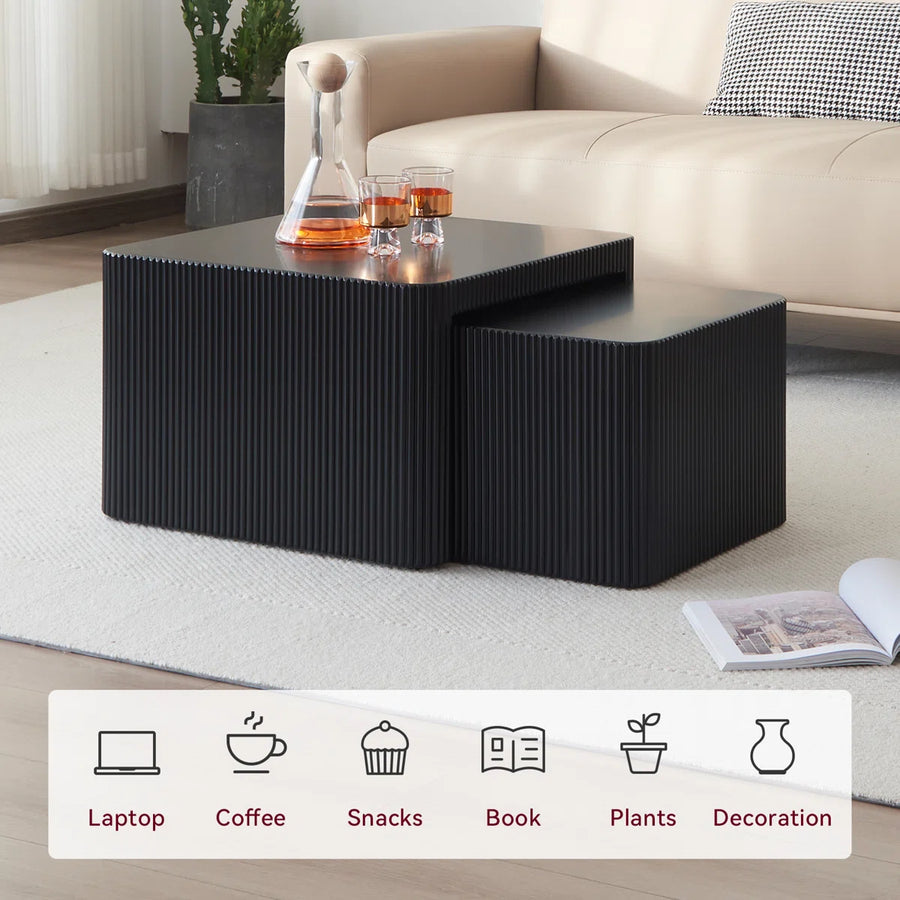 Veyla Modern Fluted Nesting Coffee Table Set of 2 – Black, image 4