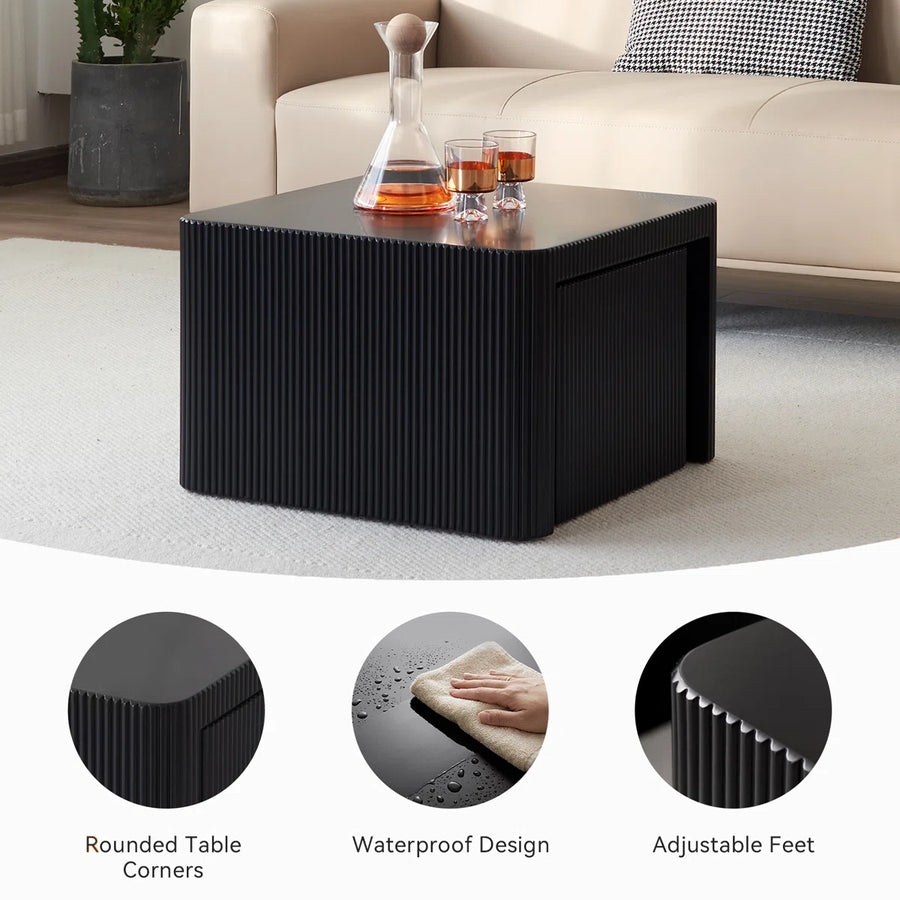 Veyla Modern Fluted Nesting Coffee Table Set of 2 – Black, image 7