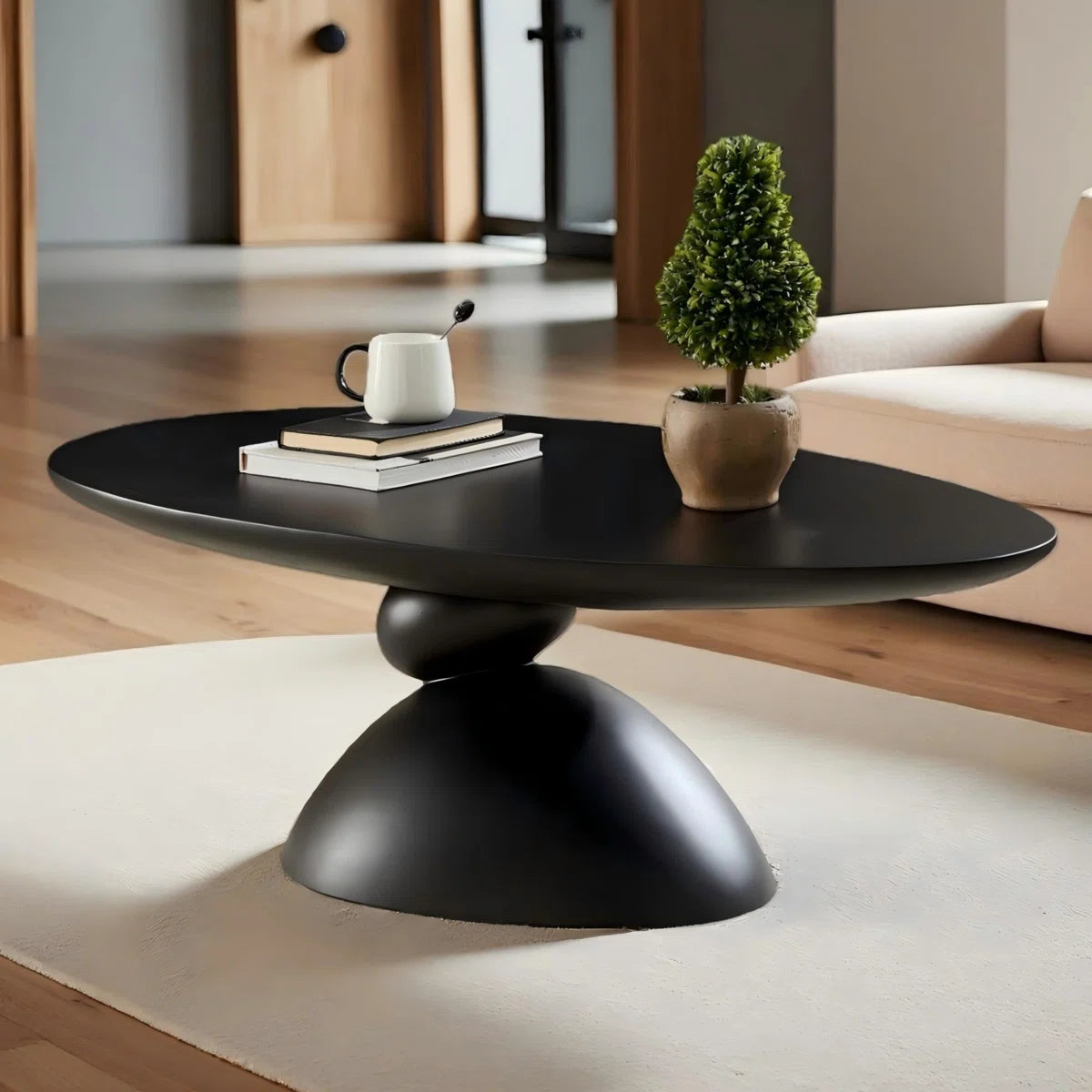 Veyra Modern Stone-Inspired Oval Coffee Table