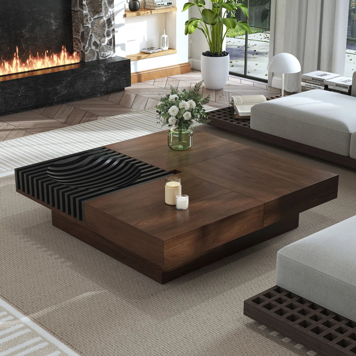 Viresta Modern Square Coffee Table with 3 Drawers