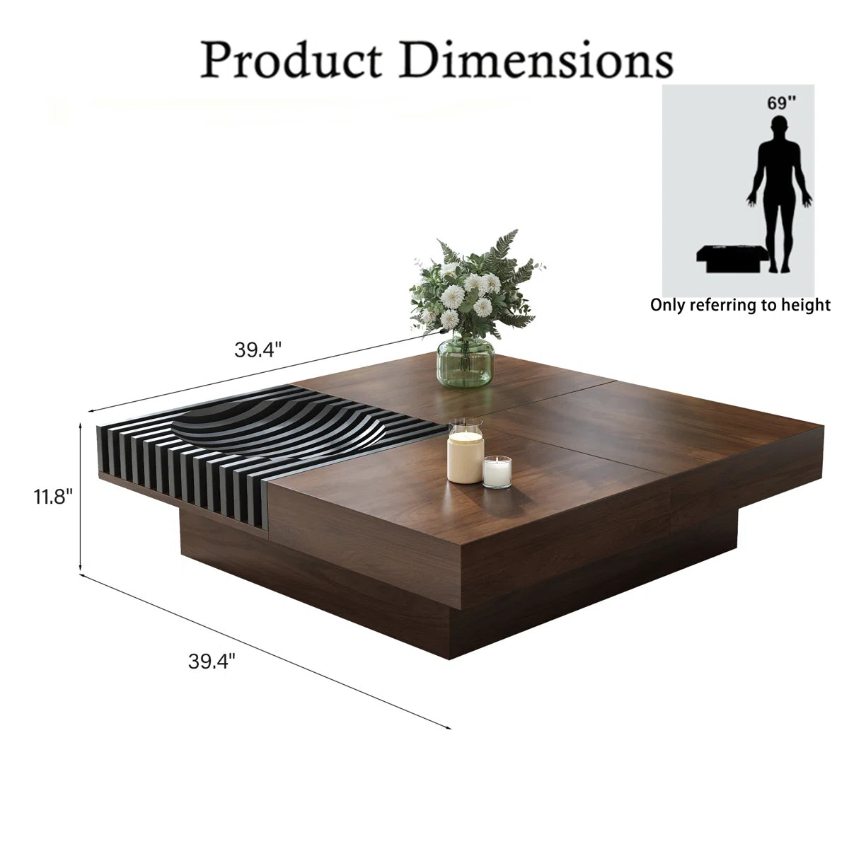 Viresta Modern Square Coffee Table with 3 Drawers, image 3