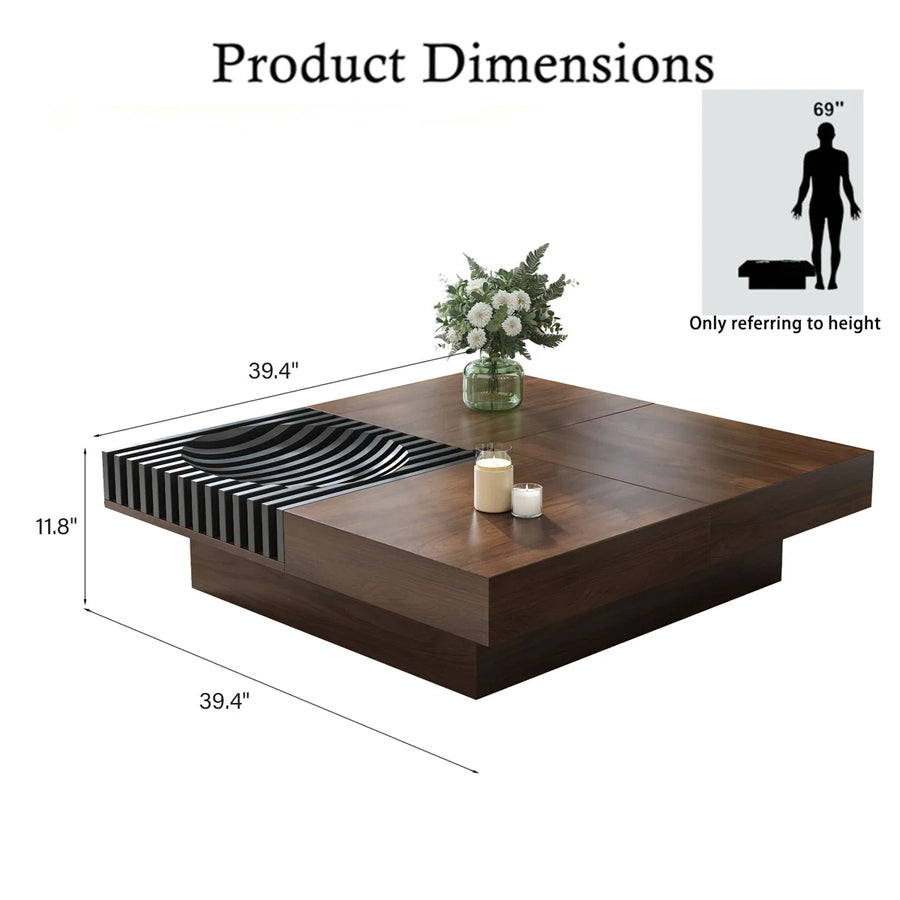 Viresta Modern Square Coffee Table with 3 Drawers, image 3