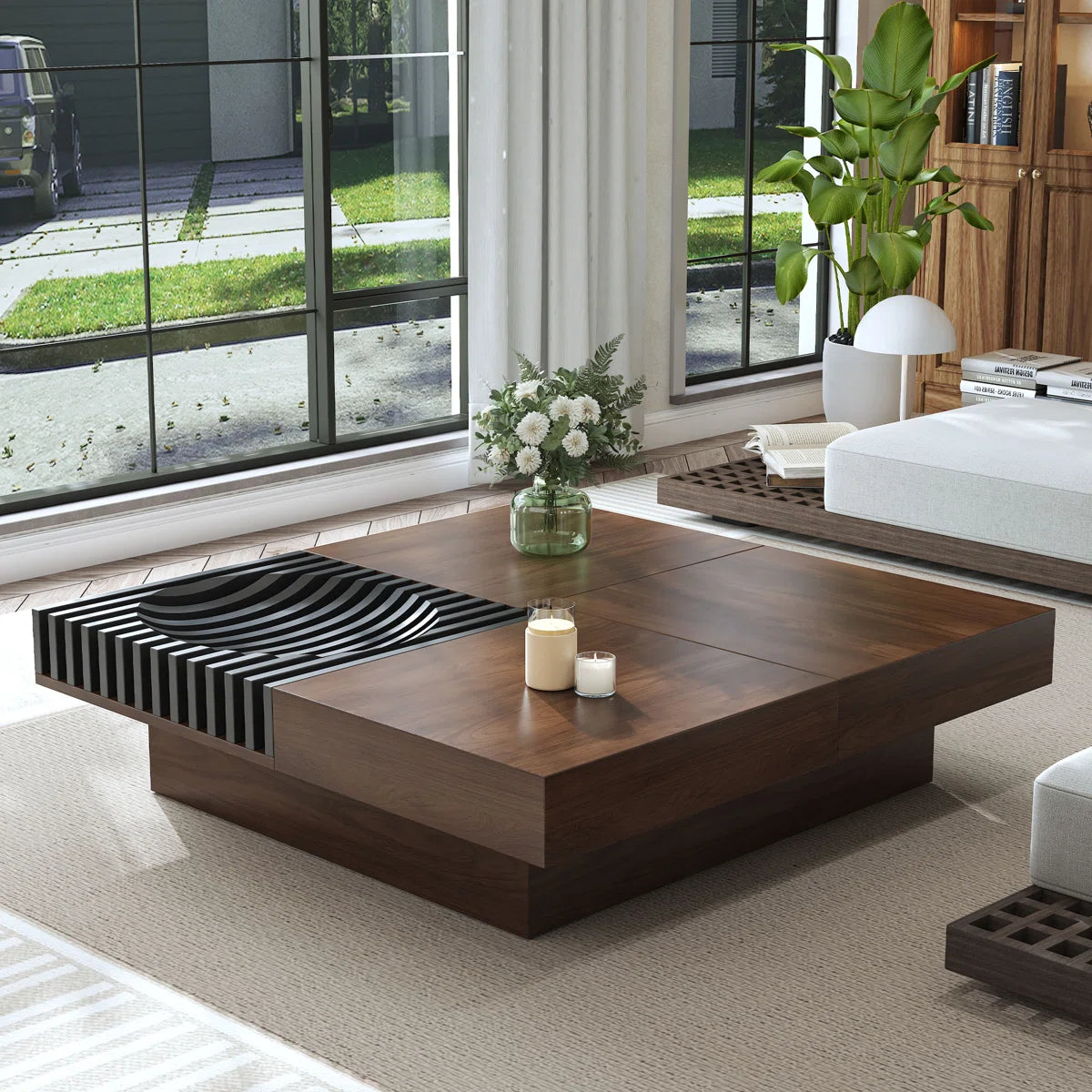 Viresta Modern Square Coffee Table with 3 Drawers, image 2