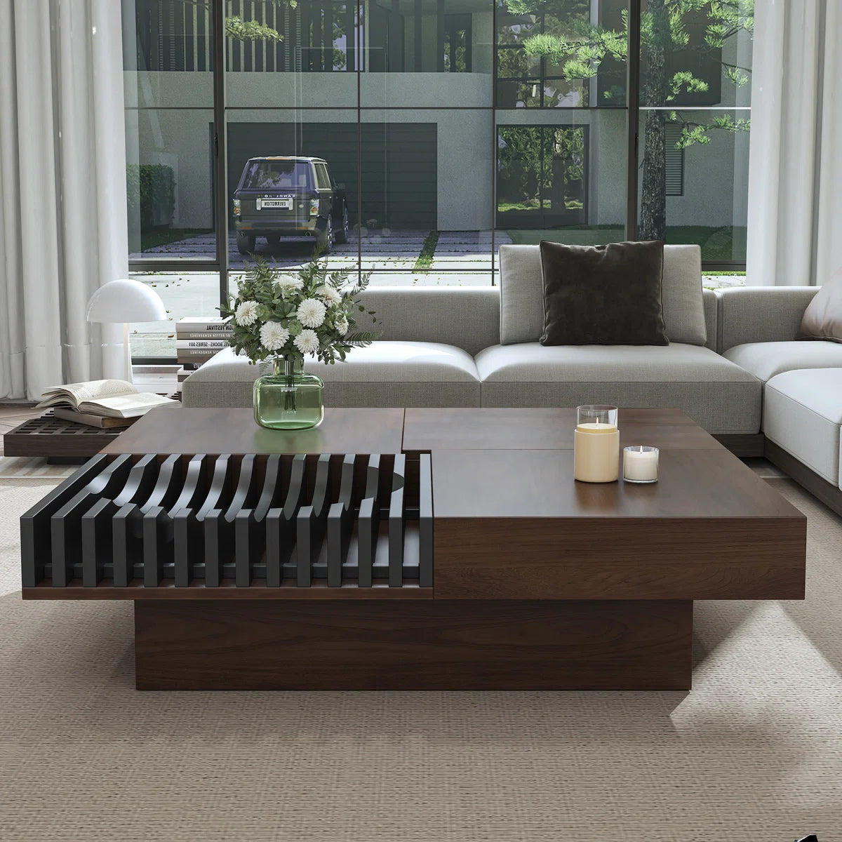 Viresta Modern Square Coffee Table with 3 Drawers, image 6