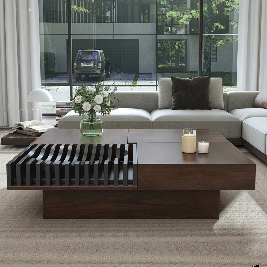 Viresta Modern Square Coffee Table with 3 Drawers, image 6