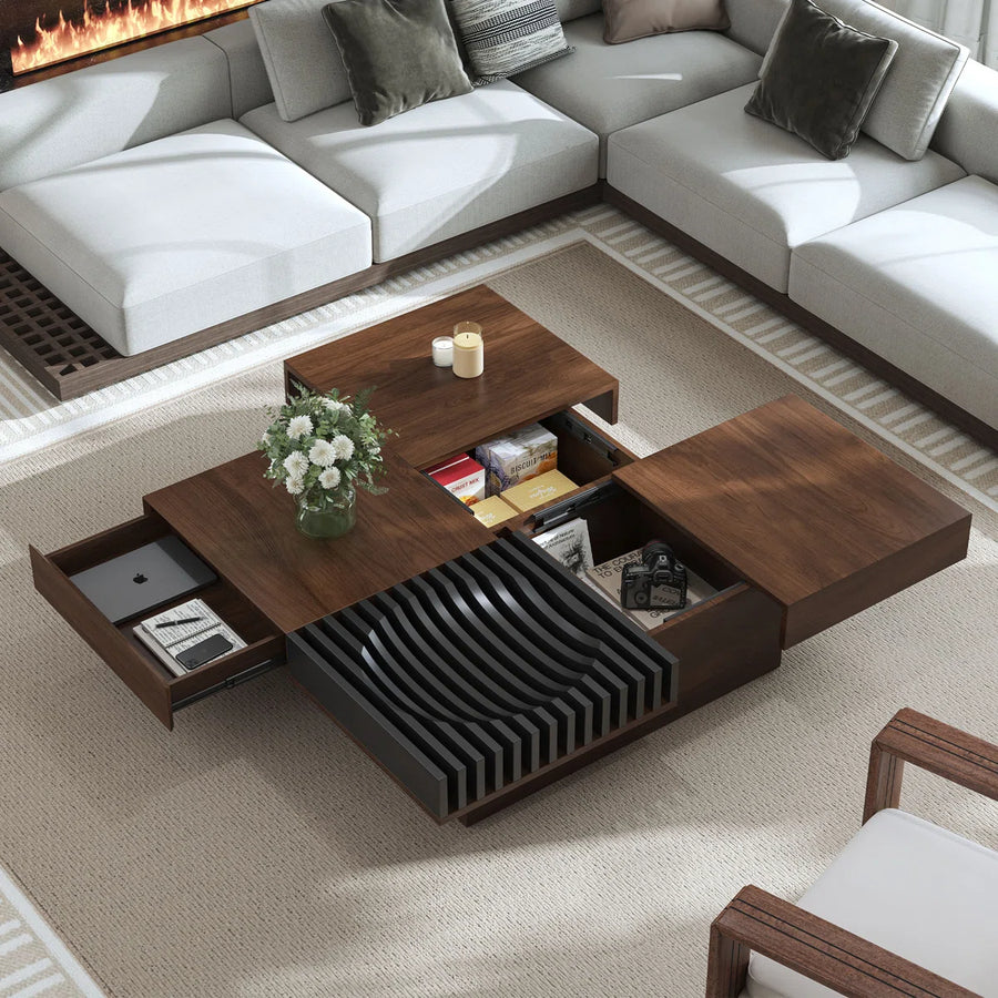 Viresta Modern Square Coffee Table with 3 Drawers, image 7