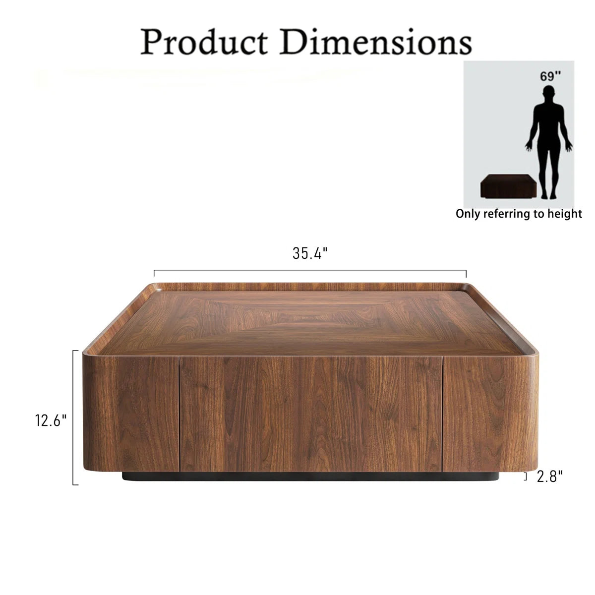 Arvello Modern Walnut Square Coffee Table with 2 Drawers, image 2