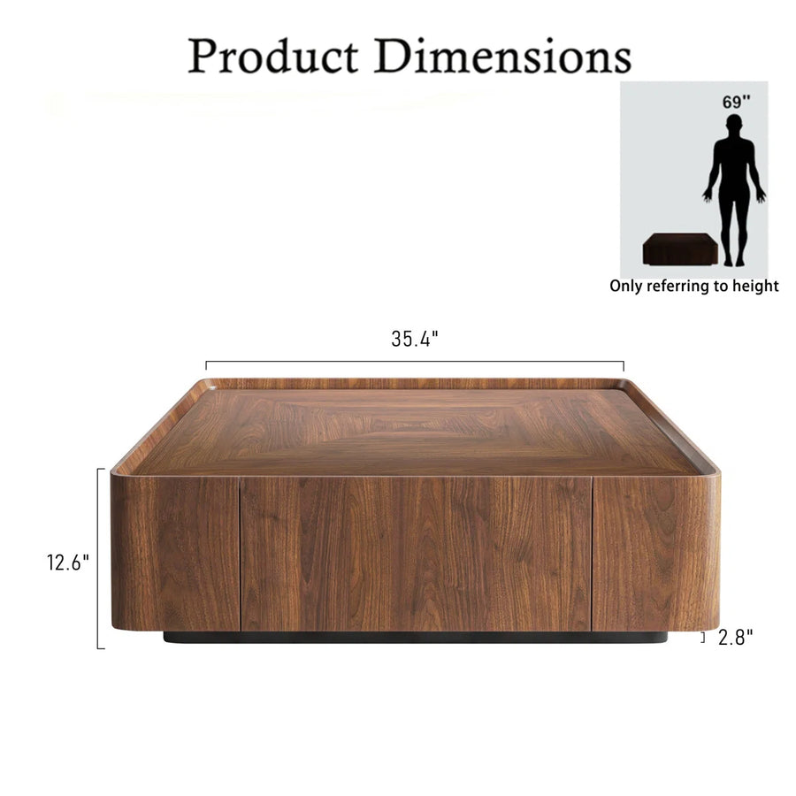 Arvello Modern Walnut Square Coffee Table with 2 Drawers, image 2