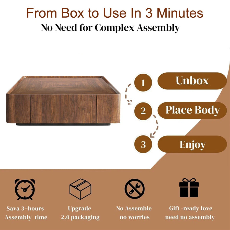 Arvello Modern Walnut Square Coffee Table with 2 Drawers, image 3