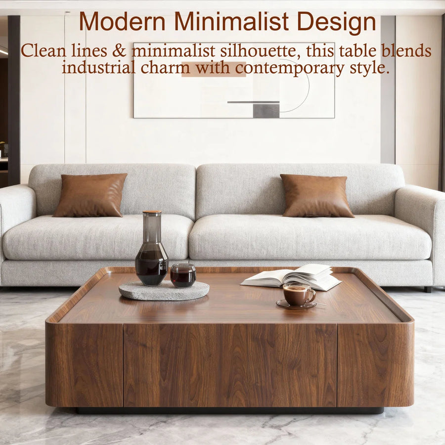 Arvello Modern Walnut Square Coffee Table with 2 Drawers, image 5